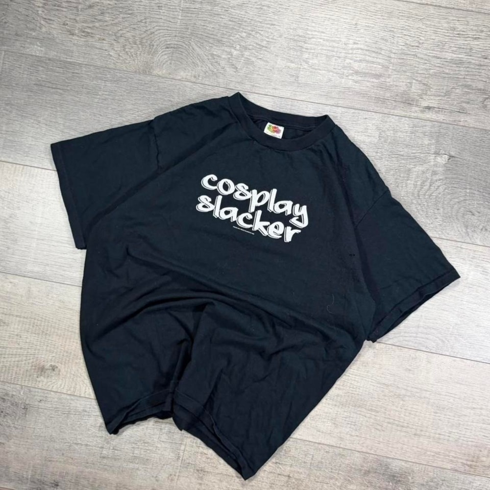 Vintage 2000s emo grunge, black-and-white saying cosplay, slacker T-shirt Size L